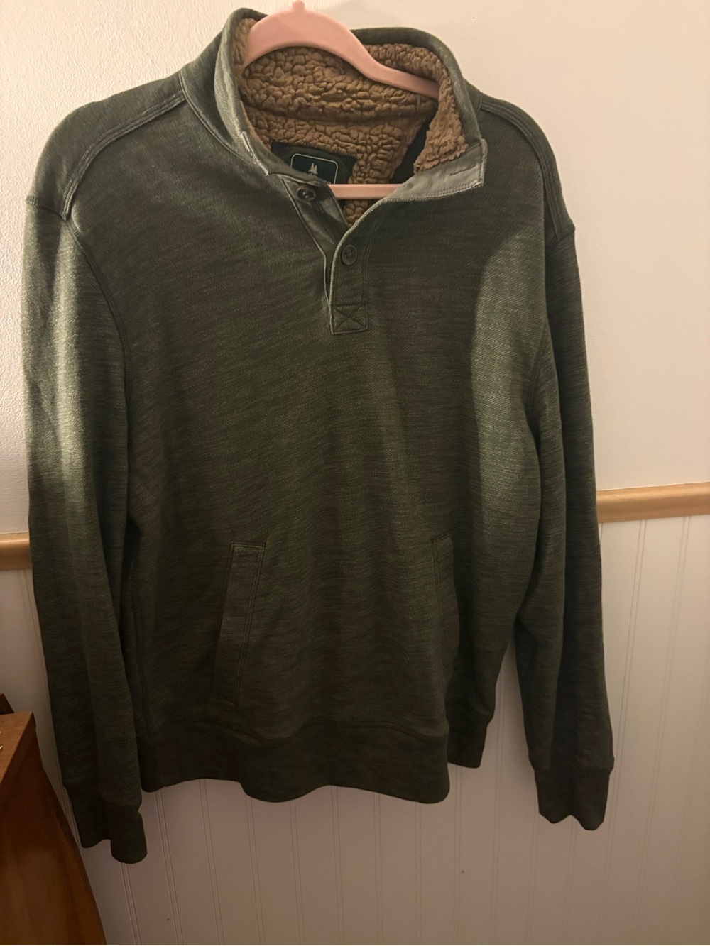 G.H. Bass Men’s M Olive Sherpa Lined Mock Neck Pullover Sweatshirt